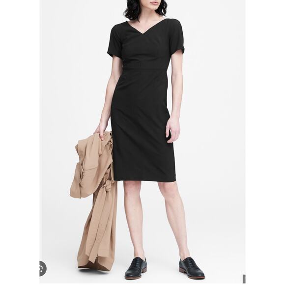 BANANA REPUBLIC NWT Black V-neck Sheath Dress in Italian Wool // 2 - Picture 1 of 9